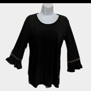 Susan Graver Liquid Knit Tunic Top XS Studded Cuff Mature City Artsy #47